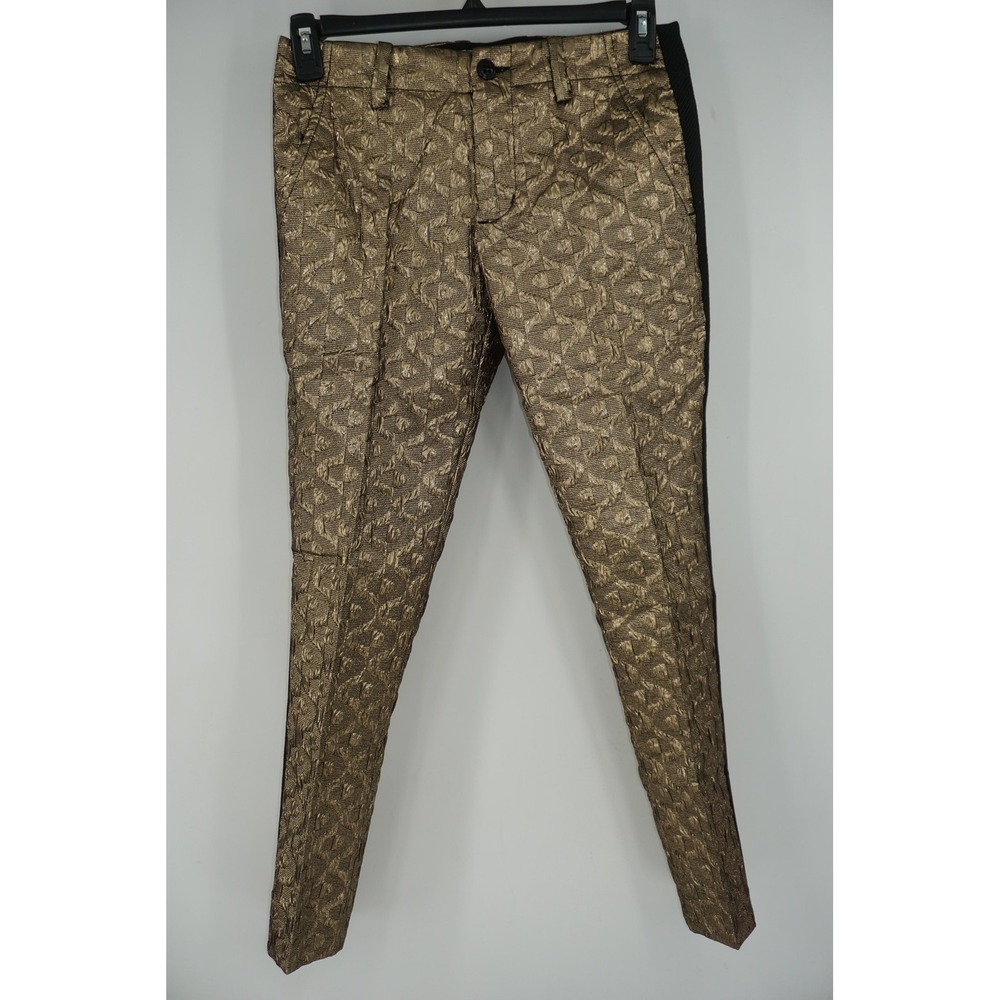 Mr‎ Turk Clyde Slim Trouser Pants Gold Metallic Satin Tuxedo Mens 29x30 Jacquard